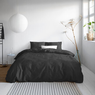 Primaviera Deluxe Einfarbiger Bettbezug aus Satin, Schwarz, 200 × 200/220