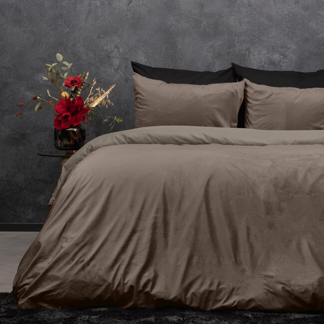 Fluwelen uni dekbedovertrek taupe 240 x 220