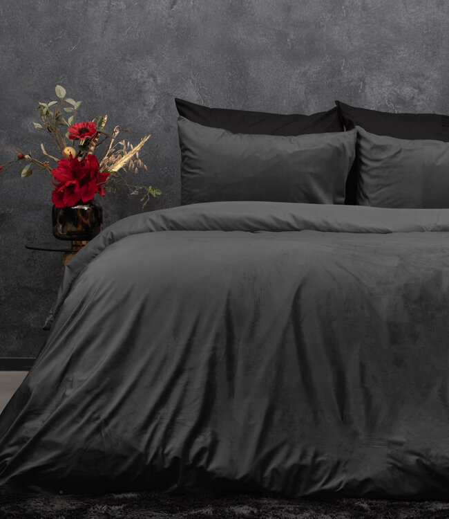 Fluwelen Effen Dekbedovertrek Antraciet 240 x 220