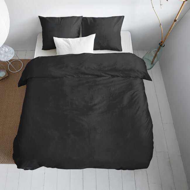Effen Satijn Dekbedovertrek Zwart 200 x 200/220