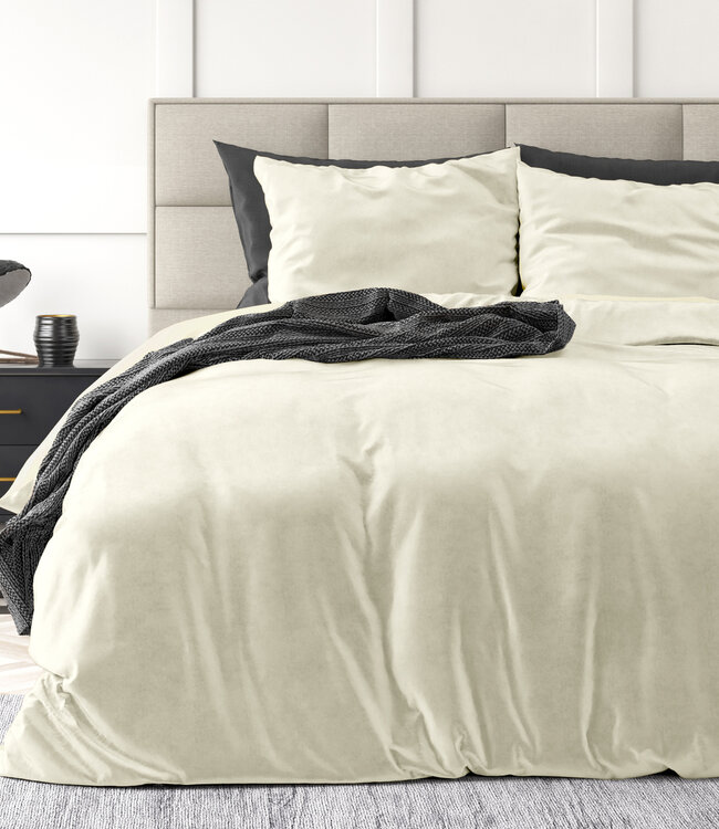 Fluwelen effen dekbedovertrek crème 240 x 220