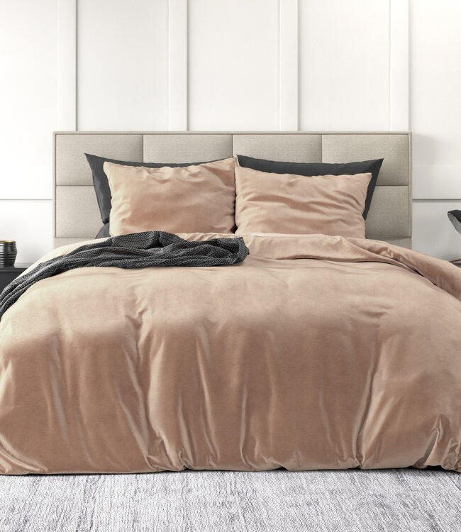 Fluwelen effen dekbedovertrek huidkleurig 140 x 220