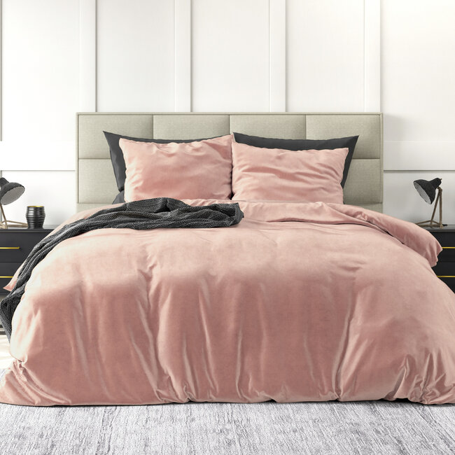 Fluwelen effen dekbedovertrek roze 140 x 220 cm