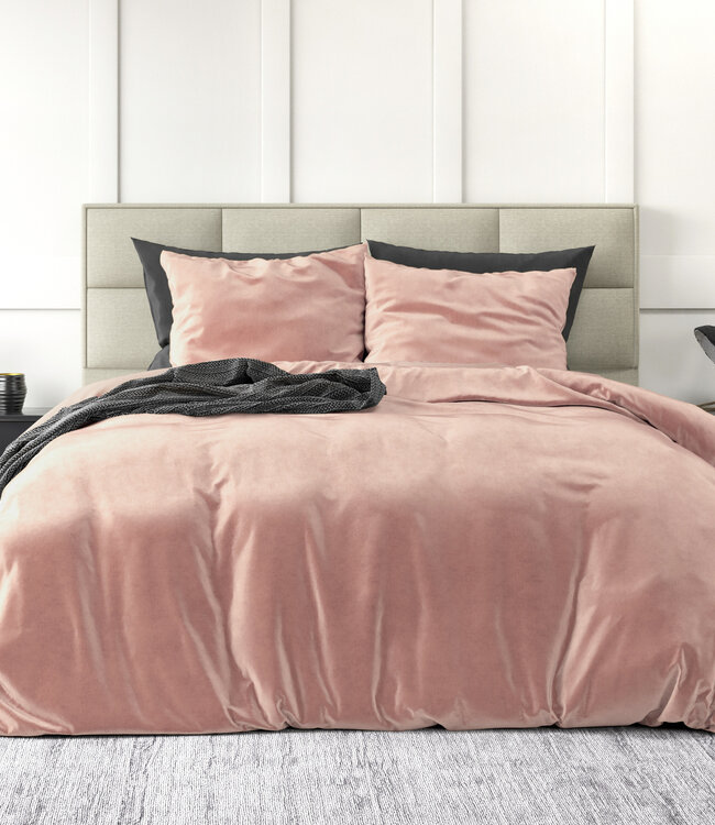 Fluwelen effen dekbedovertrek roze 140 x 220 cm