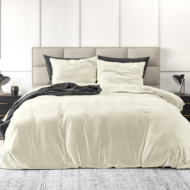 Fluwelen effen dekbedovertrek crème 240 x 220