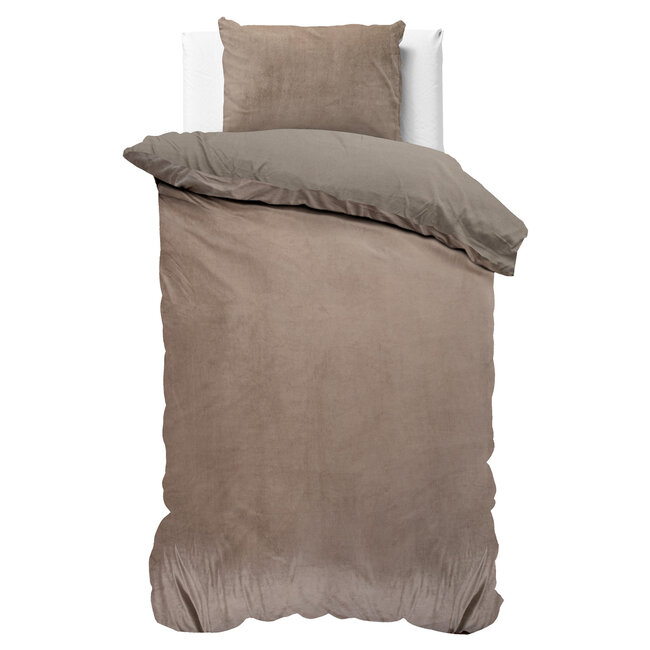 Velvet uni dekbedovertrek taupe 140 x 220 cm