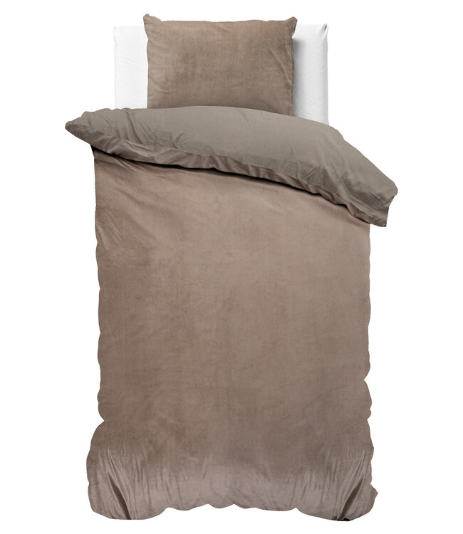 Velvet uni dekbedovertrek taupe 140 x 220 cm