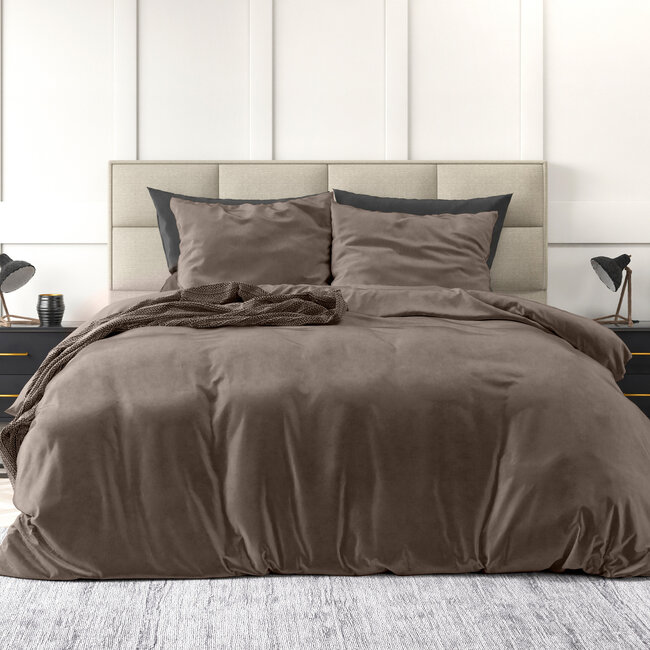 Velvet uni dekbedovertrek taupe 140 x 220 cm