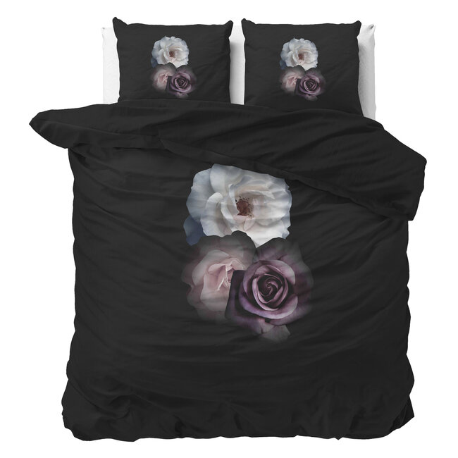 Sleeptime Tiefe Blumen Schwarz 200 × 200/220 - Bettbezug
