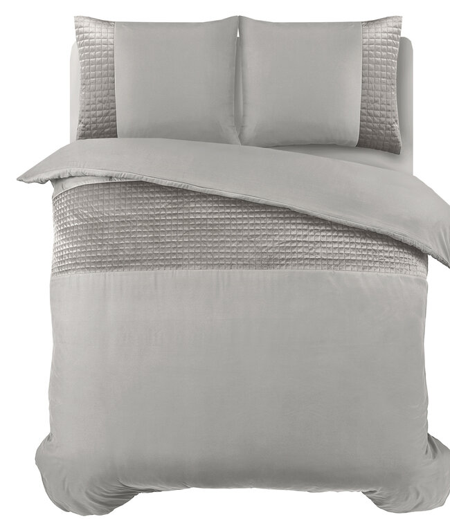 Fluwelen band zand/grijs 140 x 220