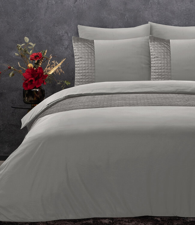 Fluwelen band zand/grijs 140 x 220