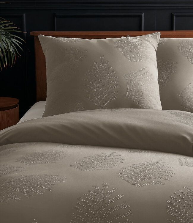 Bladeren 3D taupe/grijs 240 x 200/220