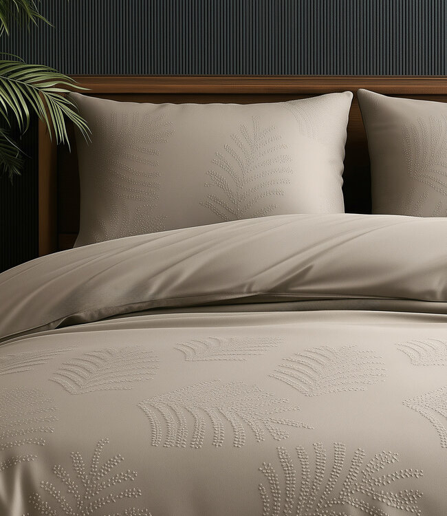 Bladeren 3D taupe/grijs 240 x 200/220