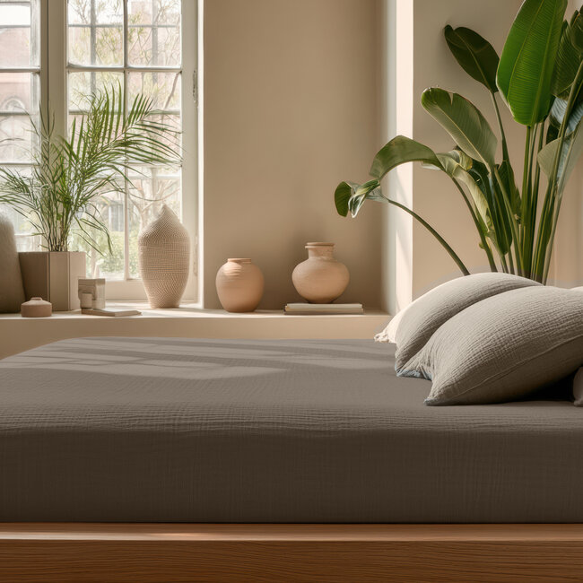 Mousseline taupe 160 x 200 + 30