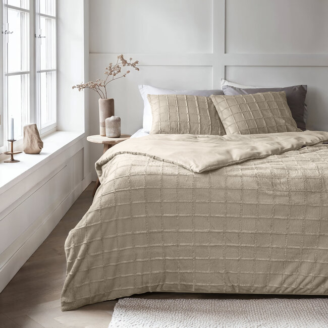 Nepbont met ruitpatroon beige 140x200/220