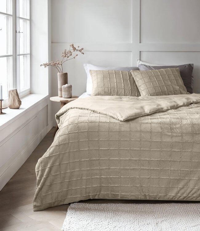 Nepbont met ruitpatroon beige 140x200/220