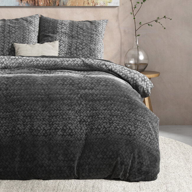 DH Flanel met kleurverloop, gebreid, antraciet 240 x 220