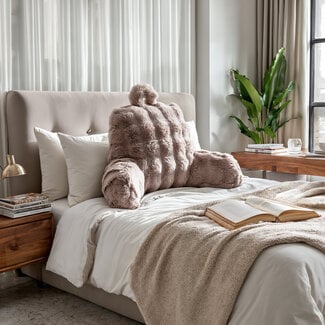 Primaviera Deluxe Bed support cushion Pompon Taupe 34 × 50 - Reading Pillow