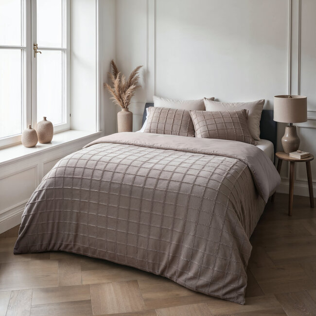Nepbont geruit taupe 140x200/220
