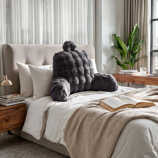 Primaviera Deluxe Bedsteunkussen met pompons antraciet 34 x 50 cm