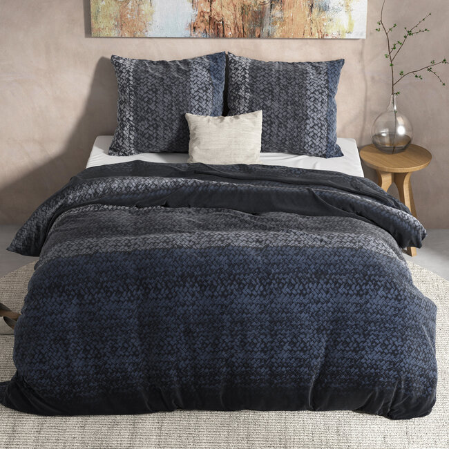 Flanel kleurverloop gebreid blauw 200 x 220