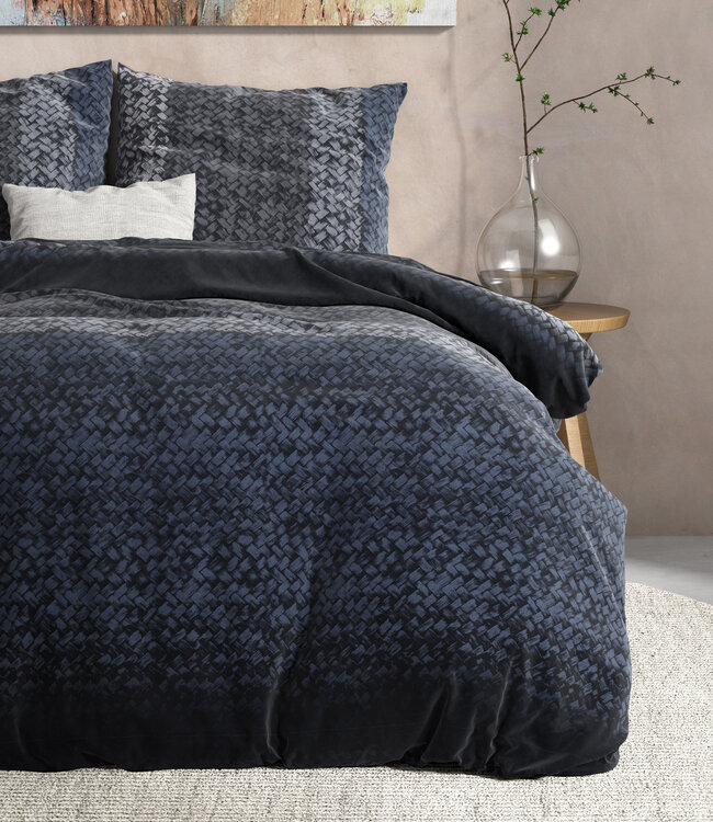 Flanel kleurverloop gebreid blauw 200 x 220