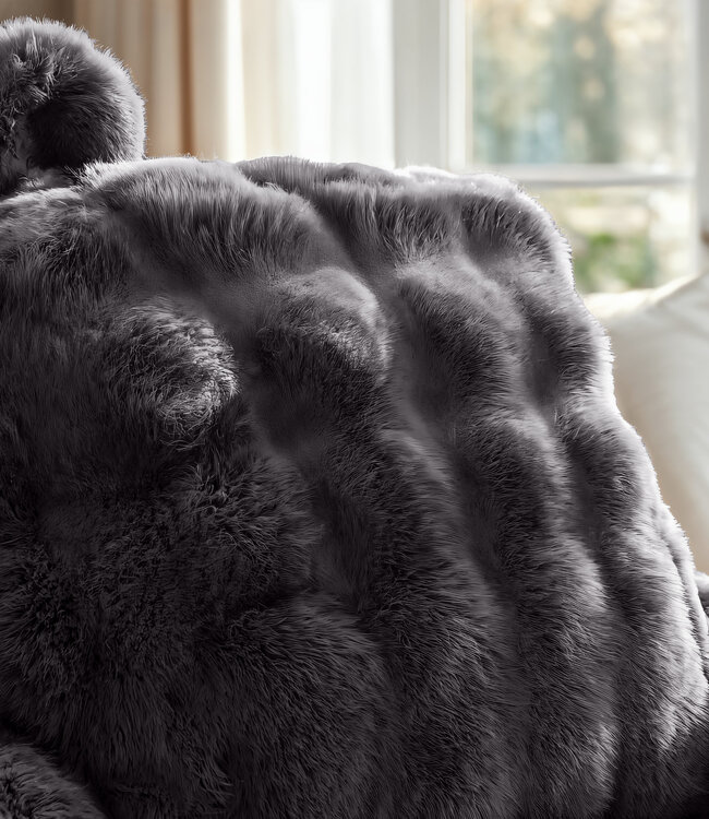 Bedsteunkussen met pompons antraciet 34 x 50 cm