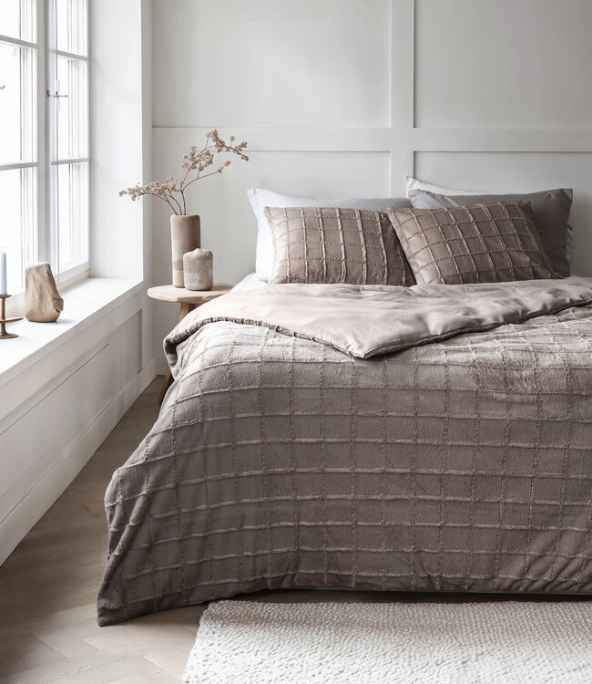 Geruit imitatiebont taupe 240x200/220