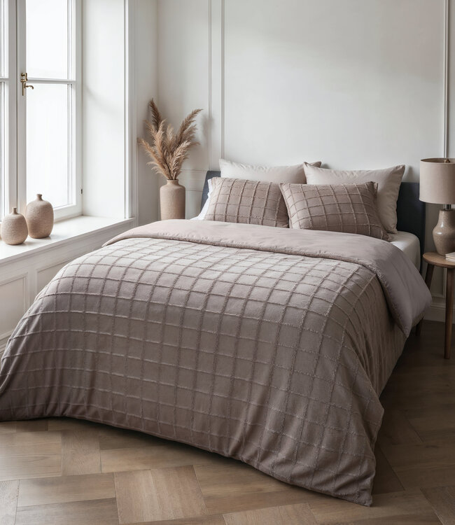 Geruit imitatiebont taupe 240x200/220