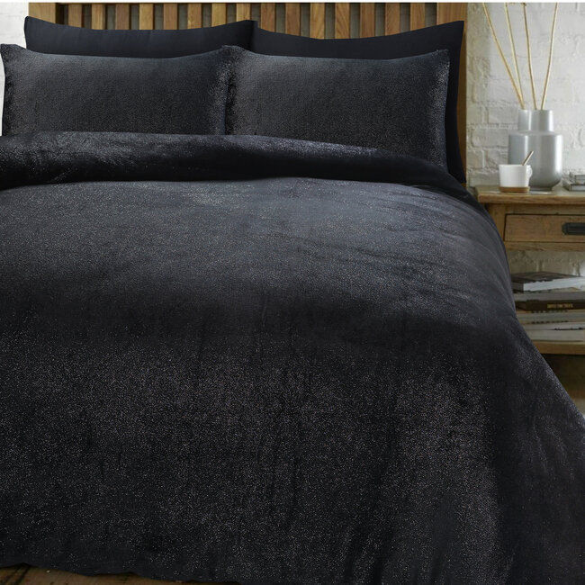 Glamour Flanel Deco Foil Zwart 140 x 200/220