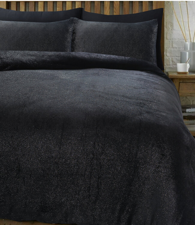 Glamour Flanel Deco Foil Zwart 140 x 200/220