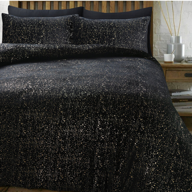 Glamour Flanel Sprankel Folie Zwart 200 x 200/220