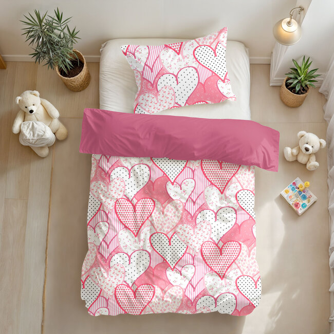 Liefdevolle hartjes Roze 140 x 200/220