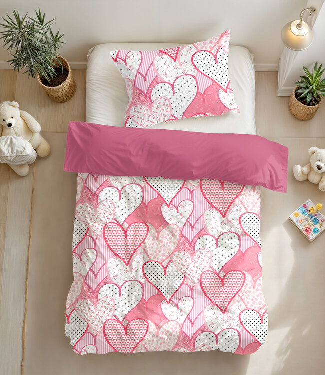 Liefdevolle hartjes Roze 140 x 200/220