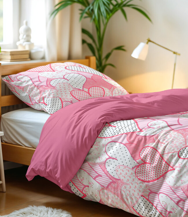 Liefdevolle hartjes Roze 140 x 200/220