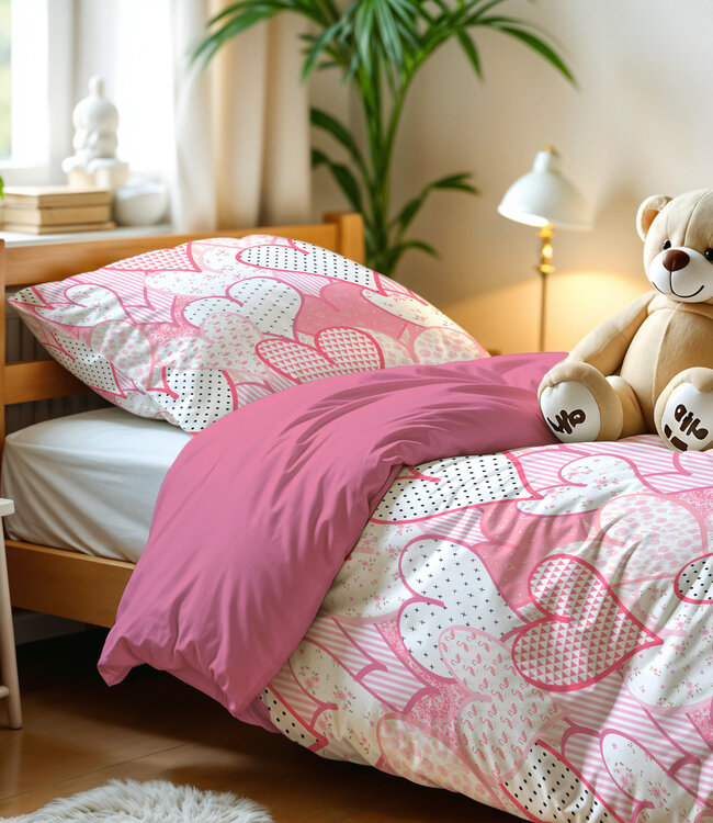 Liefdevolle hartjes Roze 140 x 200/220