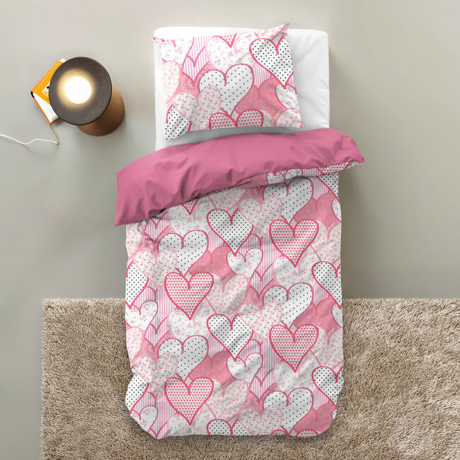 Liefdevolle hartjes Roze 140 x 200/220