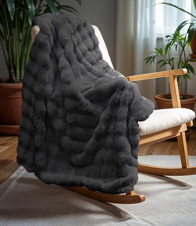 Pom konijnenbont plaid antraciet 150 x 200