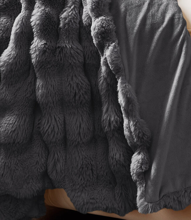 Pom konijnenbont plaid antraciet 150 x 200