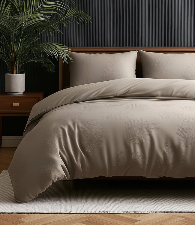 Bladeren 3D Taupe/Grijs 200 x 200/220