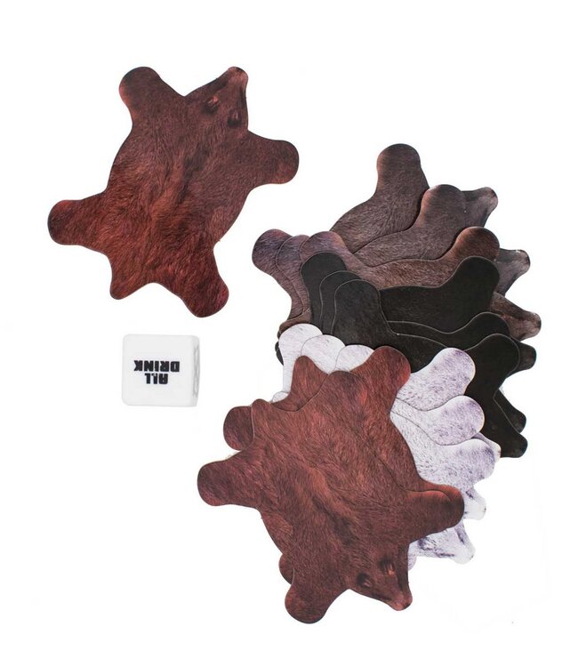 Drinkspel - onderzetter "A Grizzly Party Game" incl. dobbelstenen