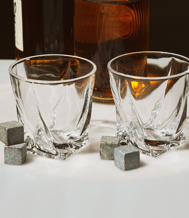 Whiskyglazen - Twisted (set van 2) incl. 2 ijsstenen (koelstenen)