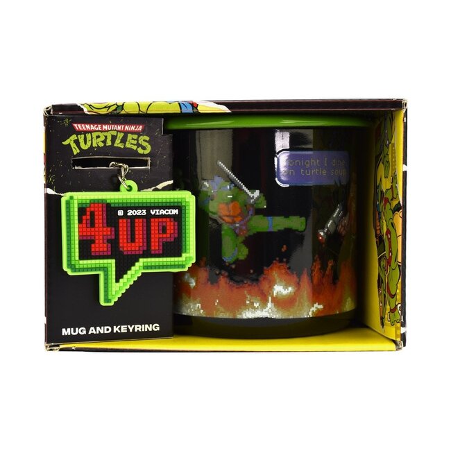Ninja Turtles TMNT mok met sleutelhanger, koffiemok met bekende karakters, 500 ml, ideaal cadeau-idee