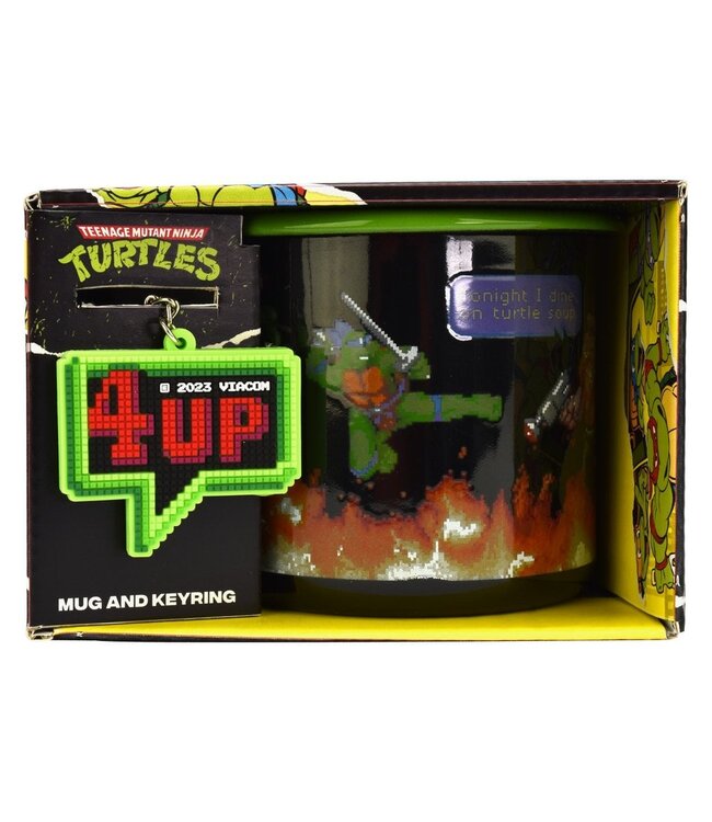 Ninja Turtles TMNT mok met sleutelhanger, koffiemok met bekende karakters, 500 ml, ideaal cadeau-idee