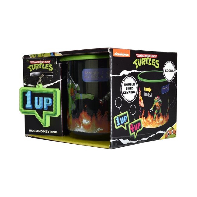 Ninja Turtles TMNT mok met sleutelhanger, koffiemok met bekende karakters, 500 ml, ideaal cadeau-idee