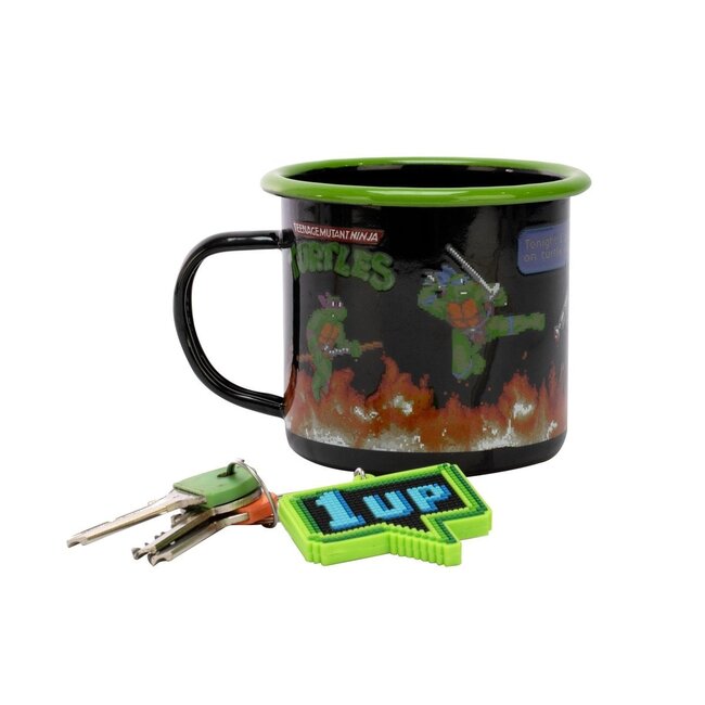 Ninja Turtles TMNT mok met sleutelhanger, koffiemok met bekende karakters, 500 ml, ideaal cadeau-idee