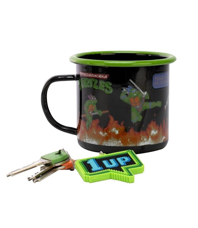 Ninja Turtles TMNT mok met sleutelhanger, koffiemok met bekende karakters, 500 ml, ideaal cadeau-idee