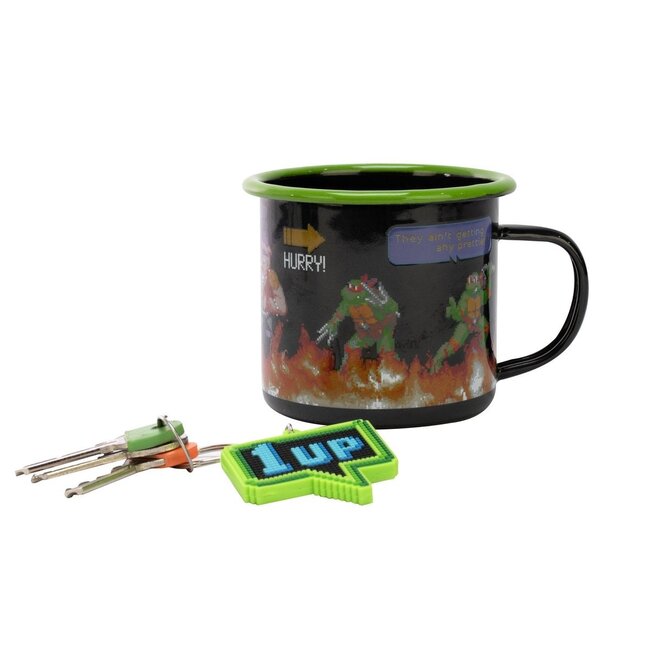 Ninja Turtles TMNT mok met sleutelhanger, koffiemok met bekende karakters, 500 ml, ideaal cadeau-idee