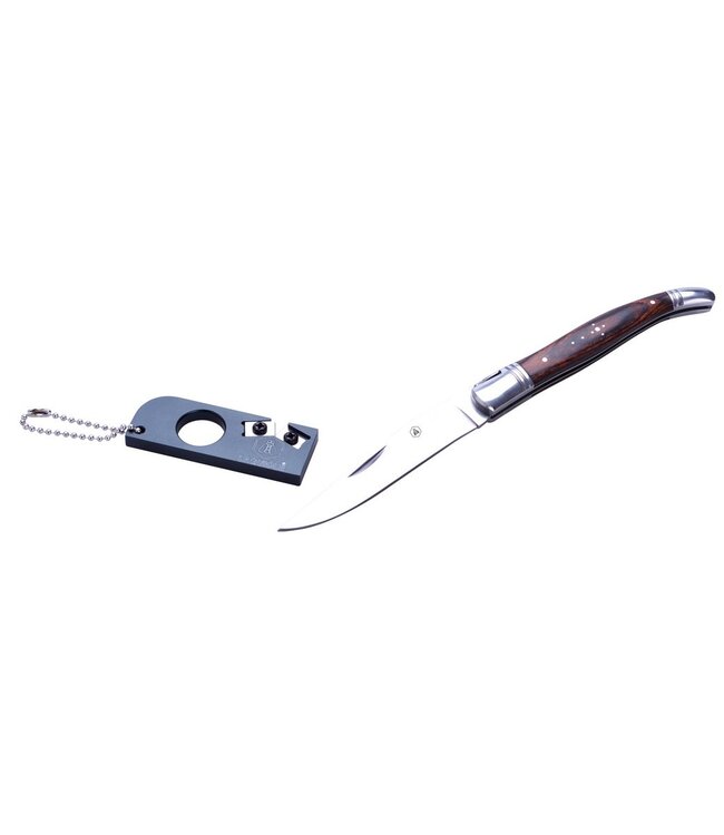 Laguiole - Zakmessenset met sleutelhangerslijper - RVS, Pakkahout - Handig voor buitenactiviteiten - Mooie geschenkverpakking - RVS