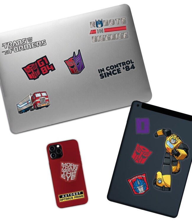 Transformers-stickerset, meer dan 50 stickers in het ontwerp van Optimus Prime & Co., officiële merchandise